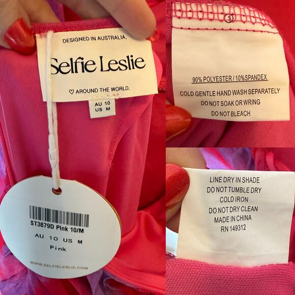 Selfie Leslie Apryl Long Sleeve Lace-Up Back Ruched Maxi Dress Pink size Medium - Picture 5 of 5